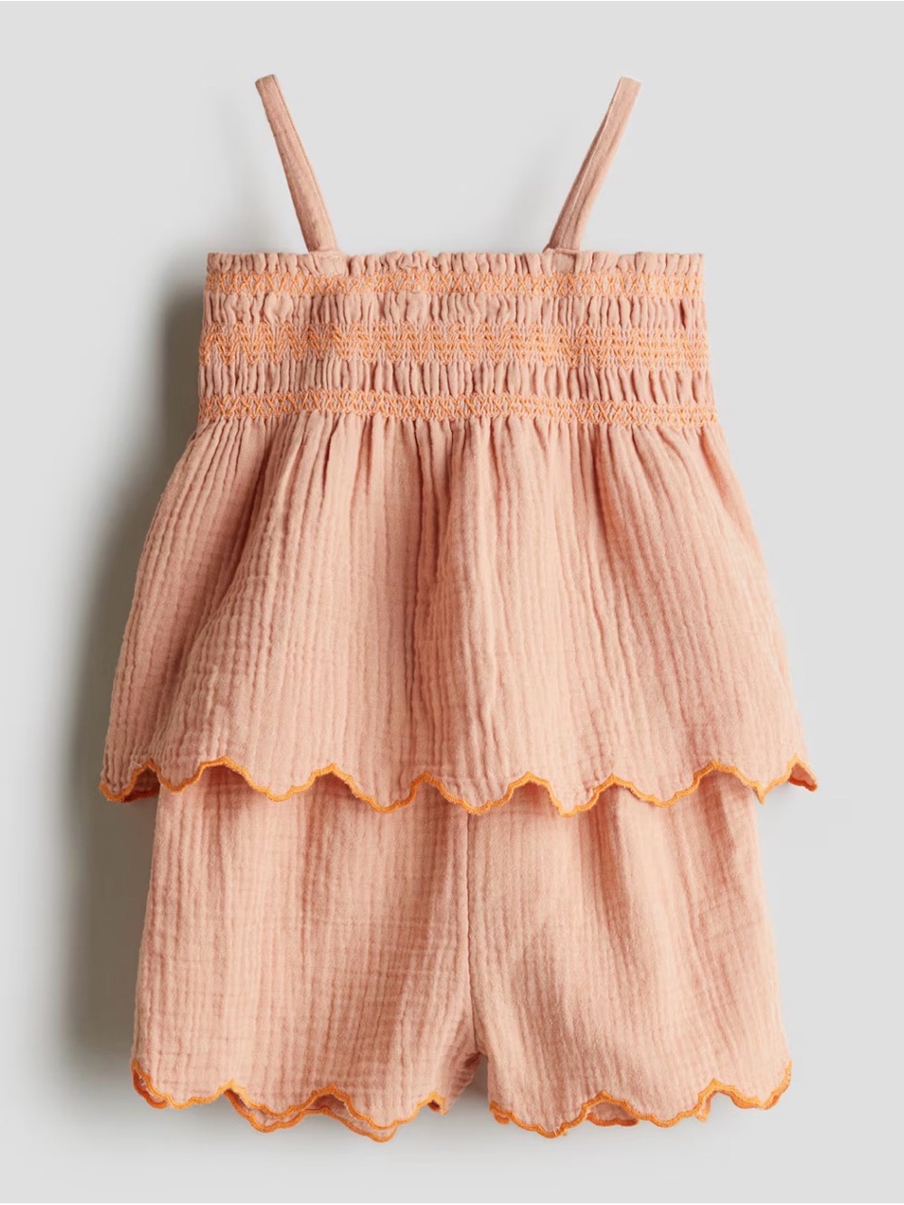 H&M Peach Scallop-Trim Cotton Shorts Set